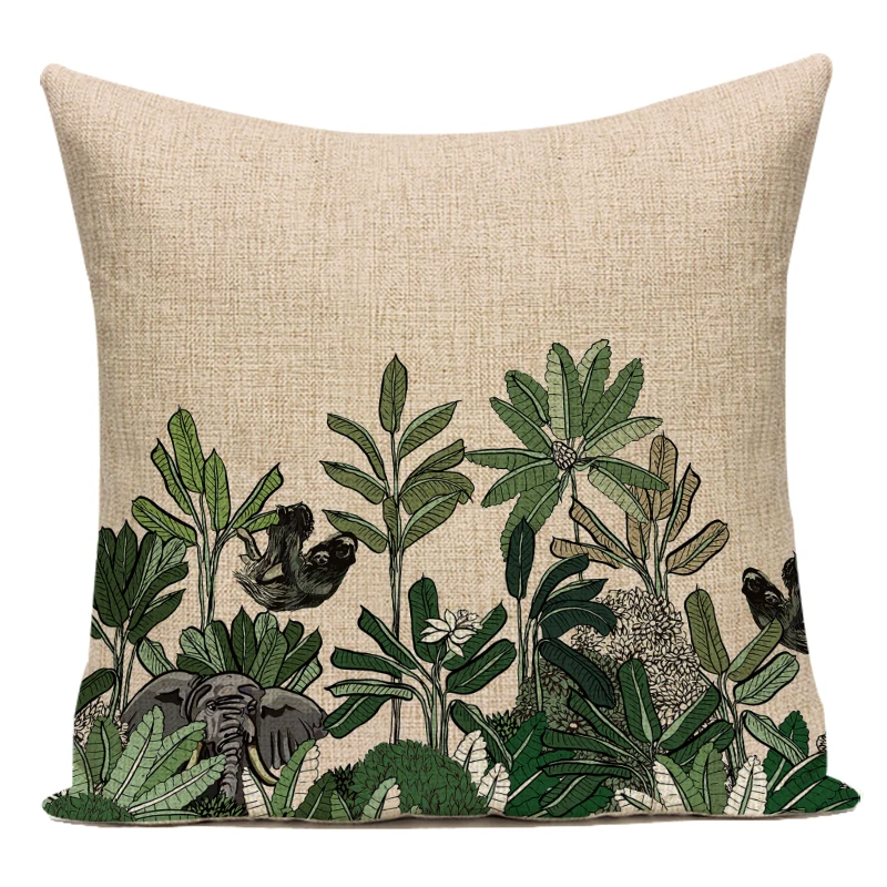 Nordic Style Tropical Animal & Plant Print Cushion Cover Leopard Zebra Bird Design Decorative Square Pillowcase for Sofa Seat