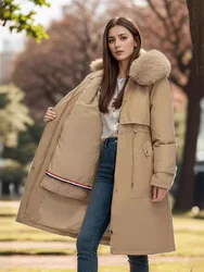 Women's Parker Jacket Autumn And Winter New The Liner Is Removable Hooded Large Fur Collar Thick And Warm Fashionable Long Coat