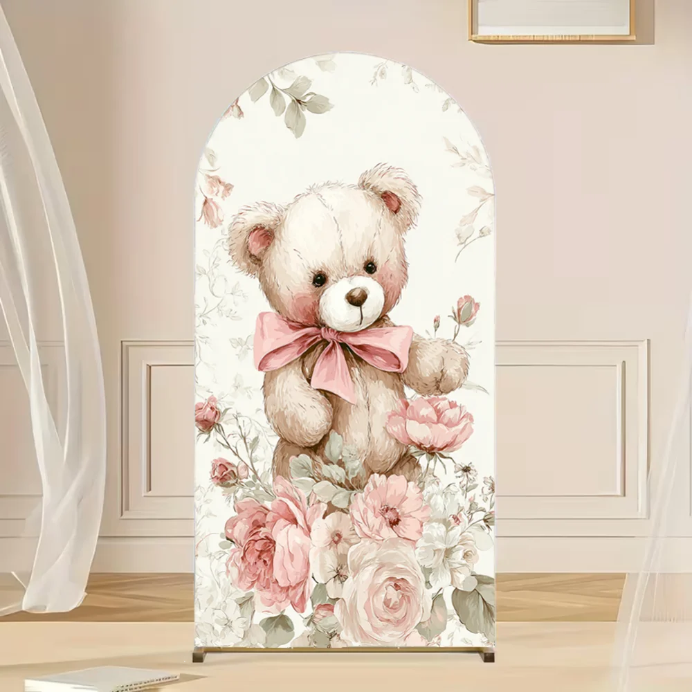 

Double-sided Bear Baby Shower Arch Backdrop Cover Boho Flower Pampas Sweet Girl Party Decor Portrait Wall Background