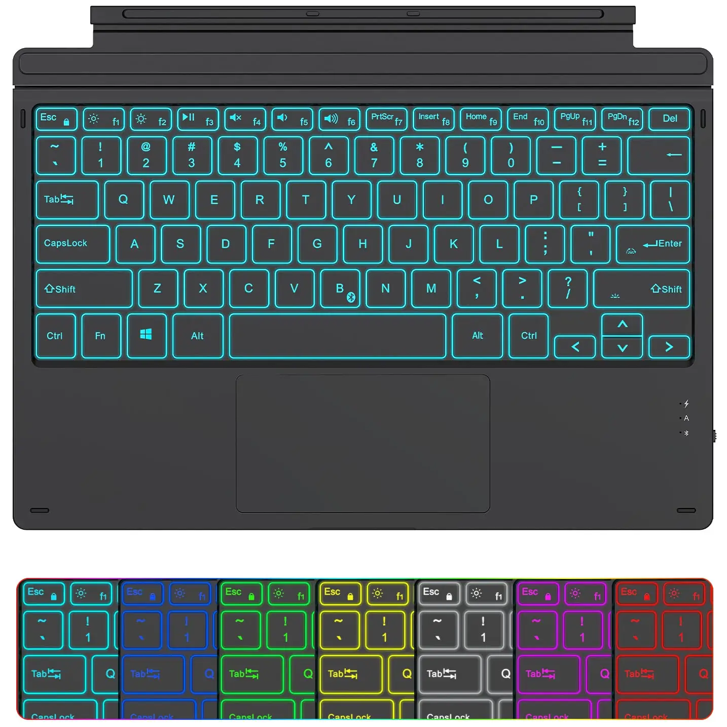 

7-Color Backlit Surface Pro 7 Keyboard, Rechargeable Bluetooth 5.0 Keyboard Type Cover for Surface Pro Series 7/7+/6/5/4