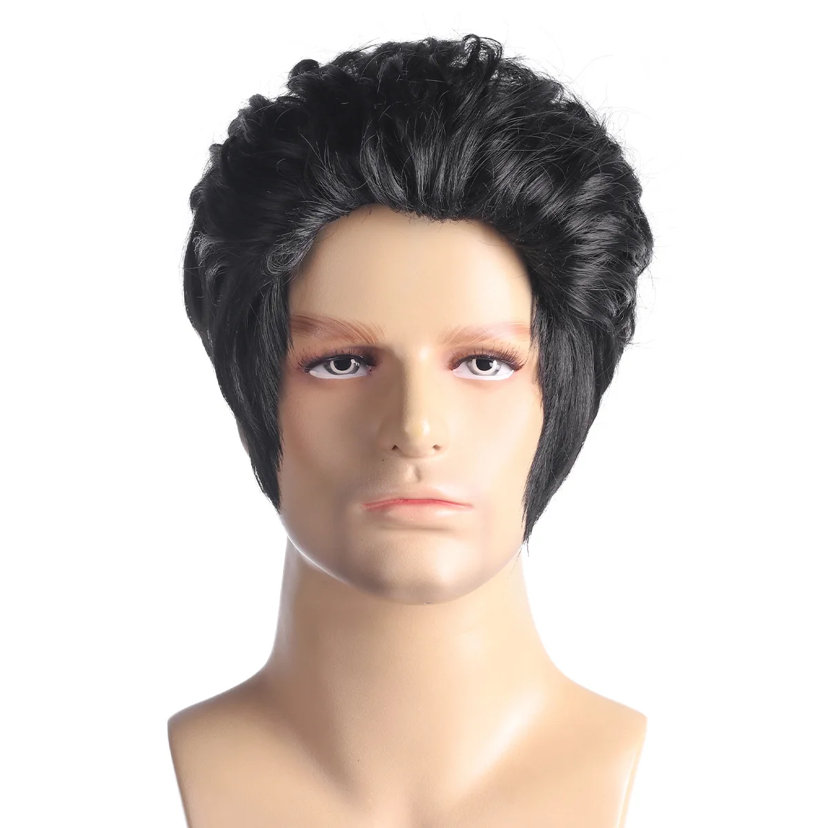 Men's Synthetic Rock Star Style Wig Black Cosplay Party Performance Hairpiece Halloween Costume Accessory Retro Elvis Inspired