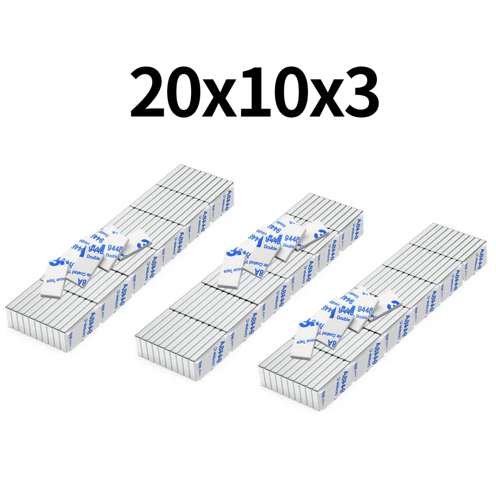 Super Strong Magnet With adhesive N35 Block Magnetic NdFeB Neodymium Magnet Powerful Disc imanes Refrigerator Magnets ﻿20x10x3