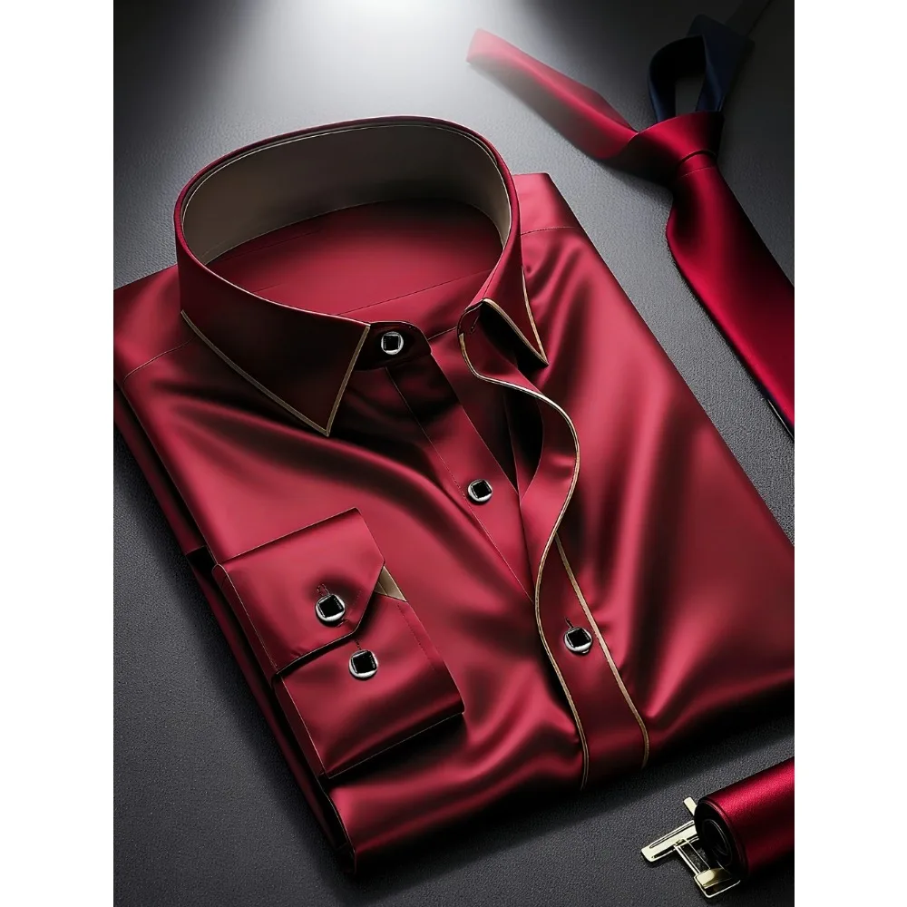 2025 New Men Patchwork Shirt Fashion Luxury Long Sleeve Smart Casual Four Season Tuxedo Man Micro Elastic Shirts