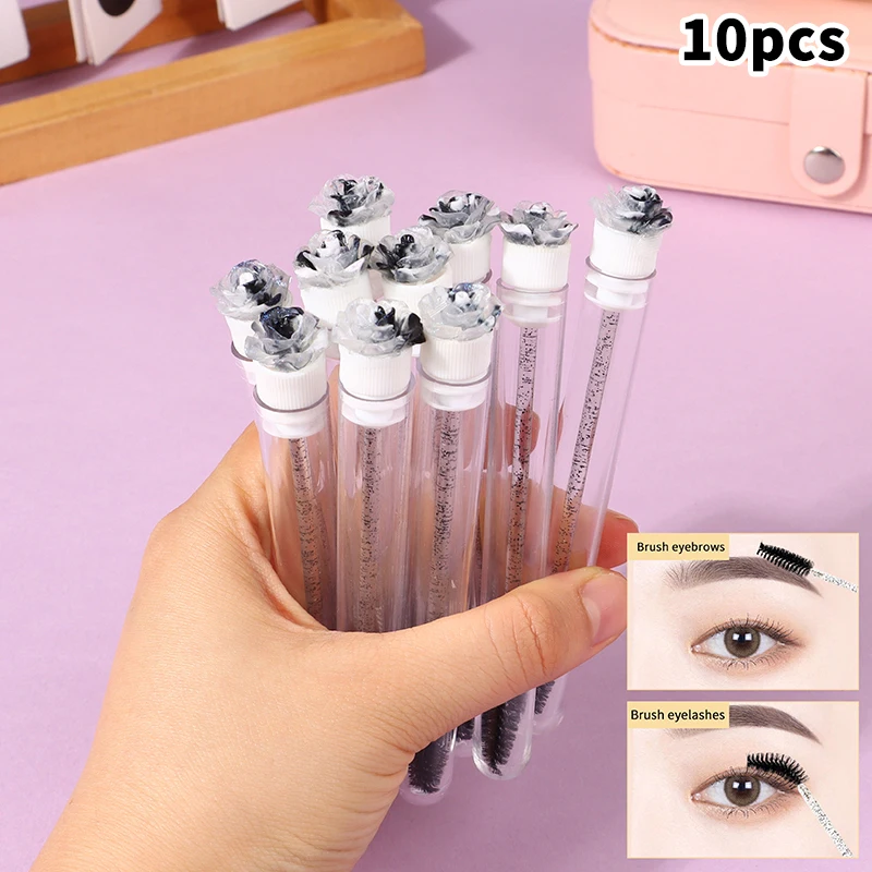 10pcs Ink Camellia Eyebrow Brush Tube Disposable Eyelash Brush Reusable Eyelash Brush Replaceable Dust-proof Makeup Sets