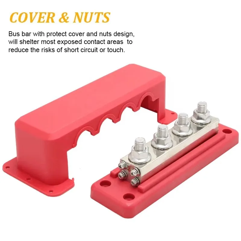 12-48V M10 High Current 600A Battery Ground Distribution Block 4 Stud (3/8