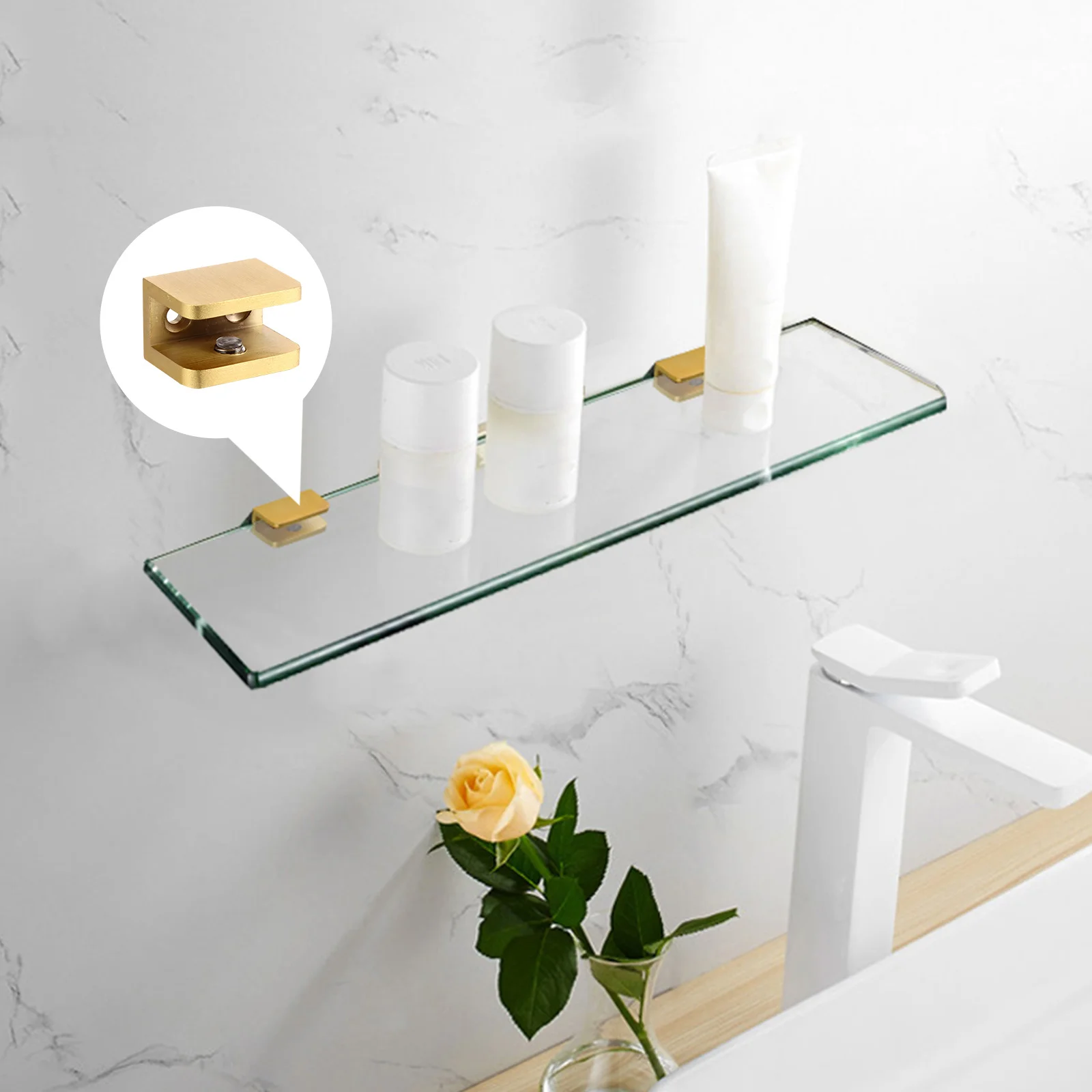 

2pcs Shelf Bracket Glass Shelf Mounting Brackets Sturdy Electroplating Durable Mounting Hardware Glass Clips ClampsBracket