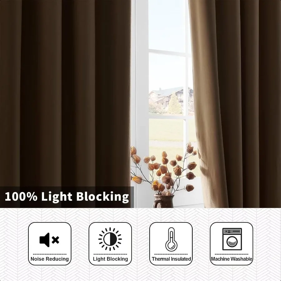 Linen Blackout Curtains for Bedroom 96 Inches Long Grommet Heavy Duty Living Room Drapes Thermal Insulated Noise Reduce Cancell