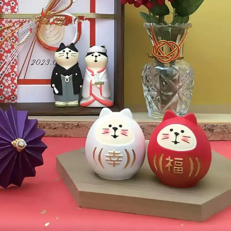 Estatua de gato japonés Zakka, estatuilla en miniatura para amantes de la boda, modelo de gato, adorno de resina, decoración del hogar para coche, accesorios de fotografía