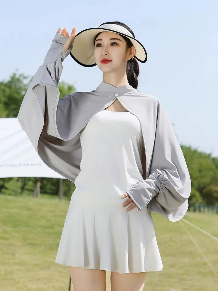 Sun Protection Long Sleeve Ice Silk Scarf Women's Summer Cycling Driving Cover up Loose Coat Lightweight Outerwear
