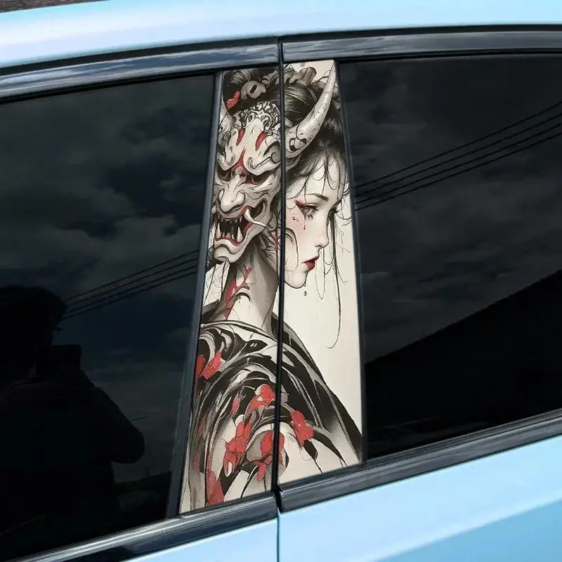 Universal JDM Prajina Mask Print Car B Pillar Decor Stickers Auto Styling Decoration Strip