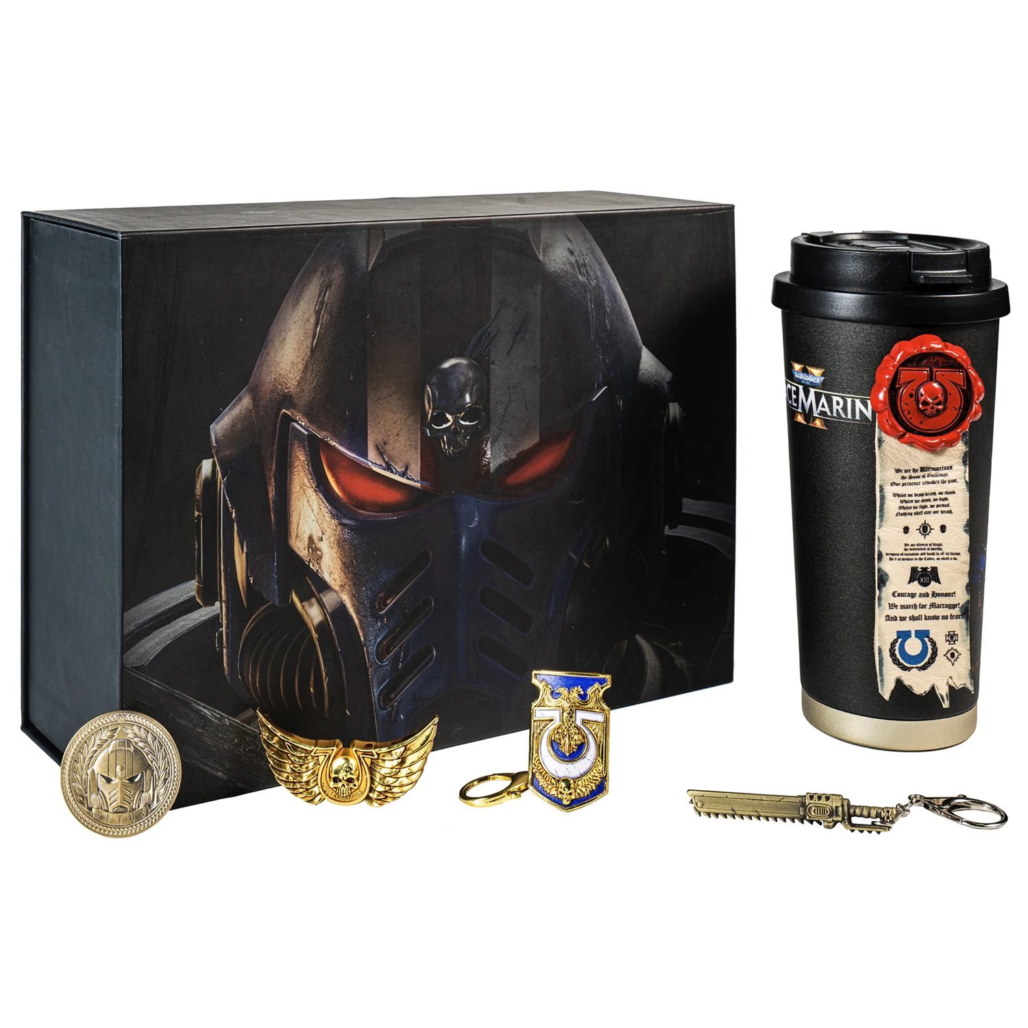 Starforged Warhammer 40K Space Marine Ii Gift Set Ultramarine Keychain & Water Bottle Brooch Set Limited Edition Gift