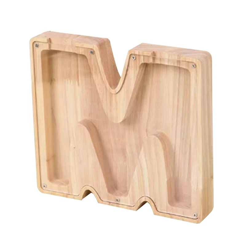 Skarbonka dla dzieci B78B-Letter, drewniana skarbonka z przezroczystą literą, personalizowana dekoracyjna skarbonka na monety, trwała