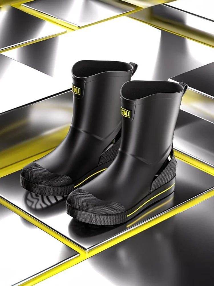 

Мужские резиновые сапоги для работы в сельском хозяйстве с алфавитом 2025, резиновые мужские туфли на низком каблуке для дождливого дня, резиновая водонепроницаемая и нескользящая в продаже