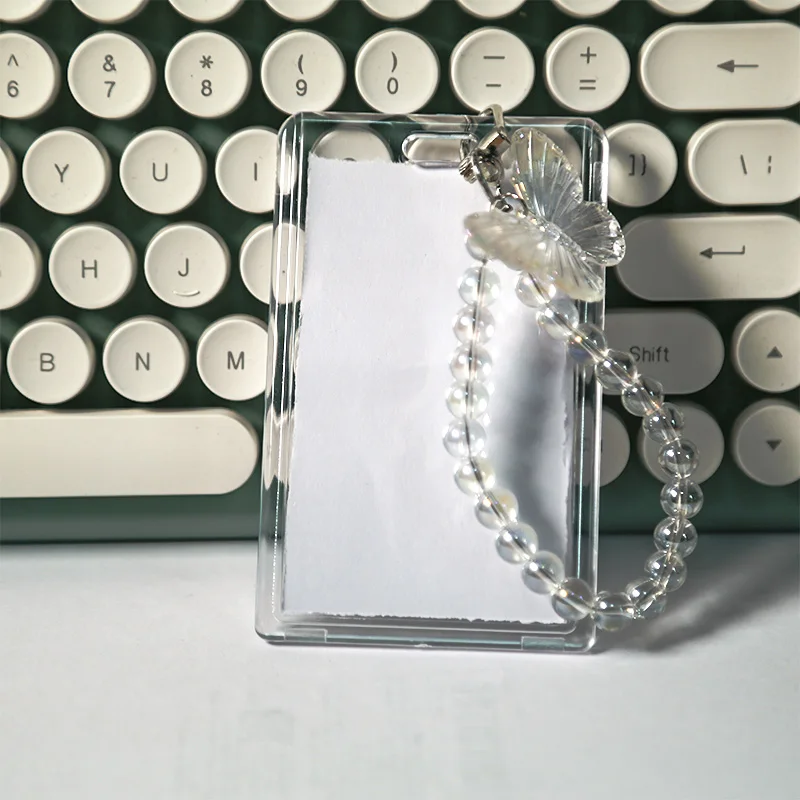 1Style 1Pcs/bag Crystal Butterfly Keychain Slipcover Transparent Acrylic Card Holder Double Sided Small Card Bus Card ID Card