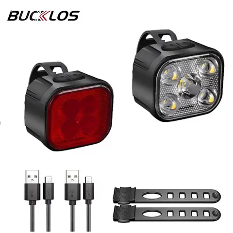 자전거 라이트 전면 및 후면 Type-C 충전식 헤드라이트 테일 손전등 조명 MTB 산악 자전거 램프 사이클링 액세서리