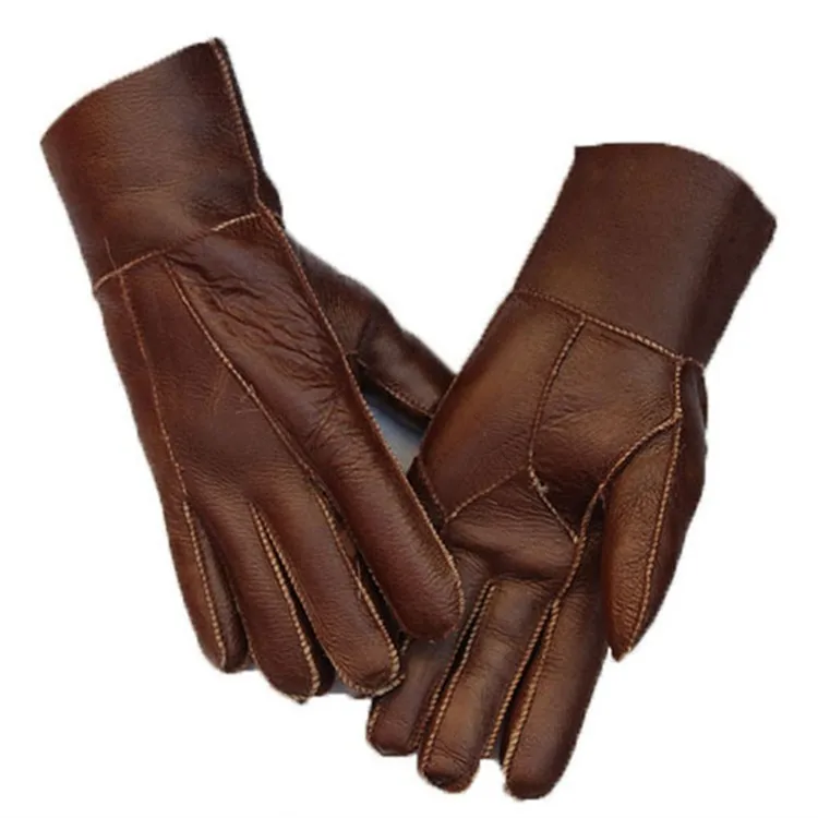 Thickened Pure Woolen Gloves Men's Winter Cycling Windproof Warm Anti-cold Genuine Sheepskin Leather Gloves Unisex