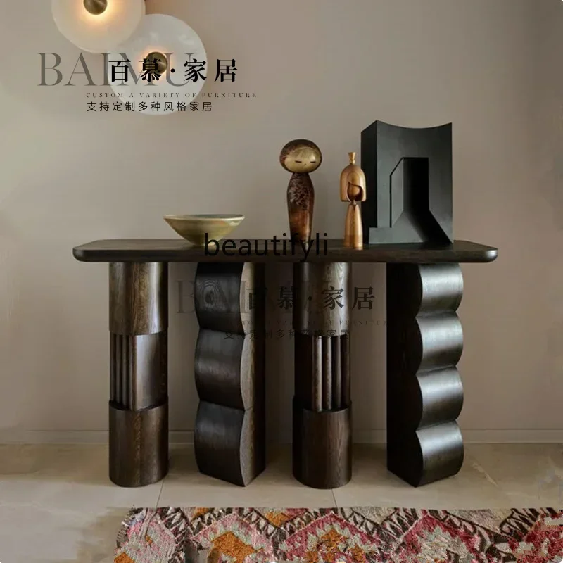 NQ52 Great discounts  Medieval wabi-sandy wind solid wood entrance table Art master design sense Home entrance desk against the