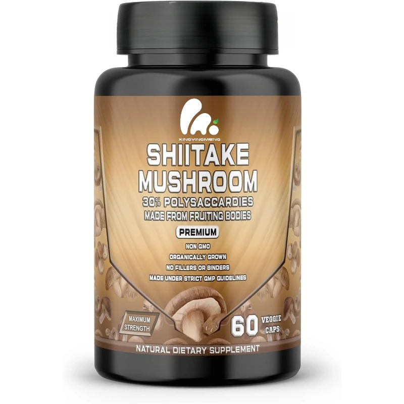 

Shiitake mushroom pills - a dietary supplement extract containing 30% polysaccharides for energy and immune support, 60 pills
