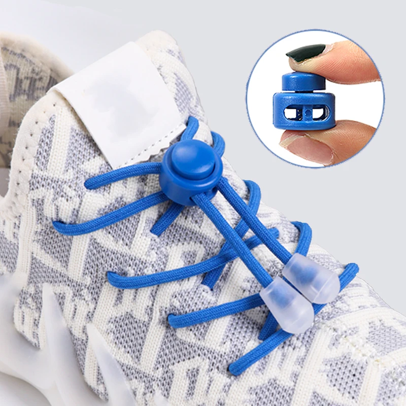 1 Pair Elastic Fixed Snap Lock Round  Lasset Elastique Shoelaces for Sneakers Children Shoelace Fast Off Artifact Lazy Shoe Lace