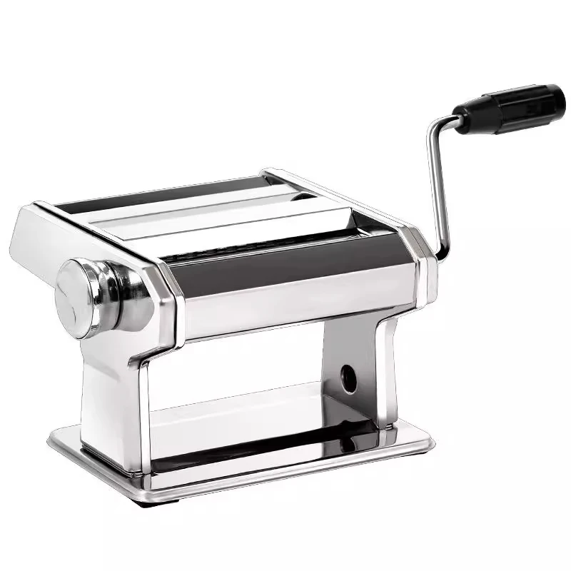 Home Use Small Manual Pasta Machine Hand-Crank Stainless Steel with Tray 6-Level Thickness Adjustment 150MM