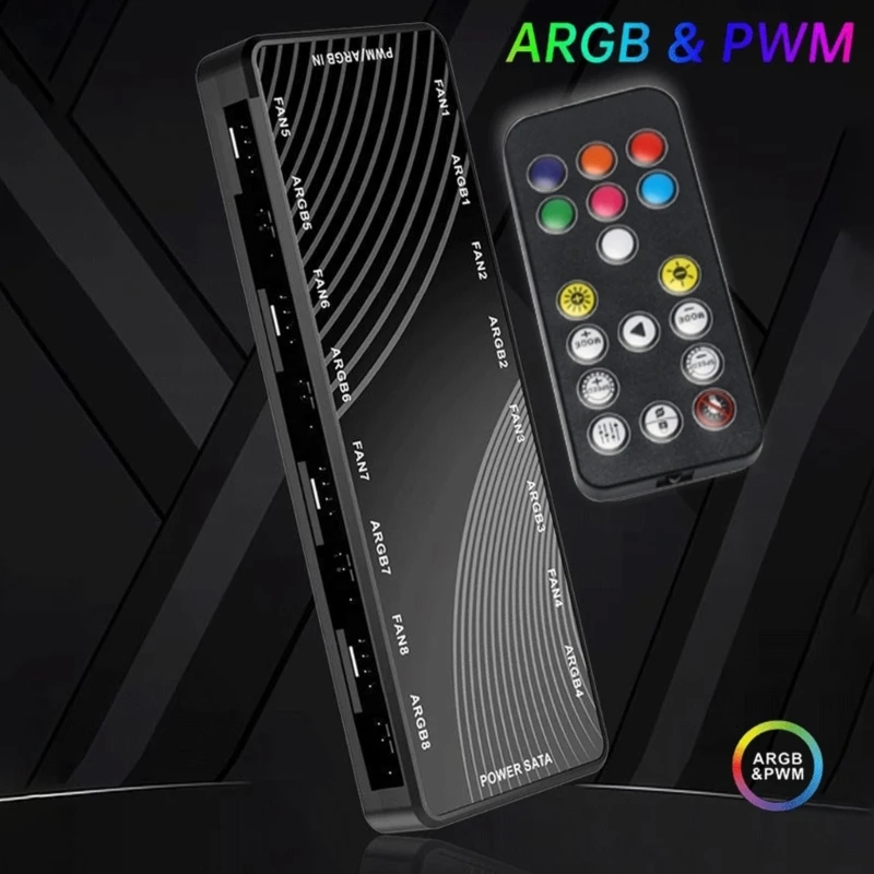 PWM 5V 3Pin ARGB Controller Power 2-in-1 Hub 8-WayพัดลมRGBอะแดปเตอร์แสง