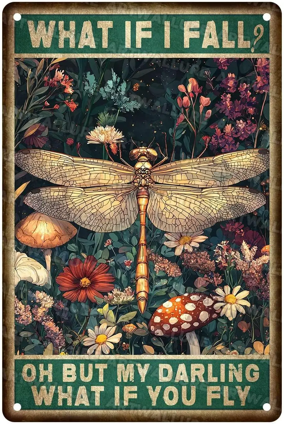 Dragonfly Vintage Metal Sign Hippie Rustic Wall Decor What If I Fall Retro Hippie Room Decor Bedroom --Tin Sign