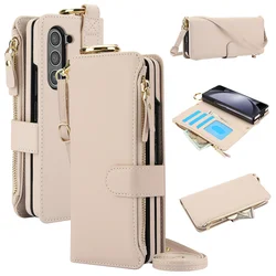 Crossbody Wallet Phone Case For Samsung Galaxy Z Fold 6 5 4 3 Fold6 Fold5 Fold4 Fold3 5G Cards Solt Ring Holder PU Leather Cover