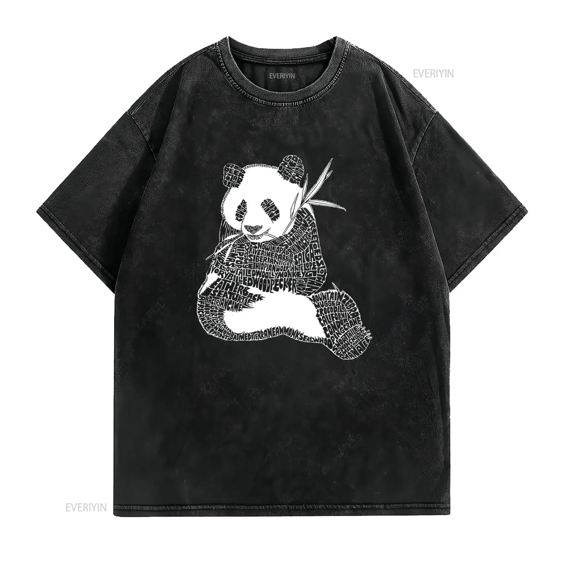 Men's Premium Blend Word Art T shirt Panda Endangered Species vintage Washed Top For Everyday Wear Breathable Stretched graphic