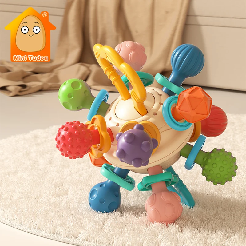 Baby Rattle Toy Soft Sensory Training Silicone Activity Ball 0 12 Months Development Hand Bell Early Educational Toys For Infant