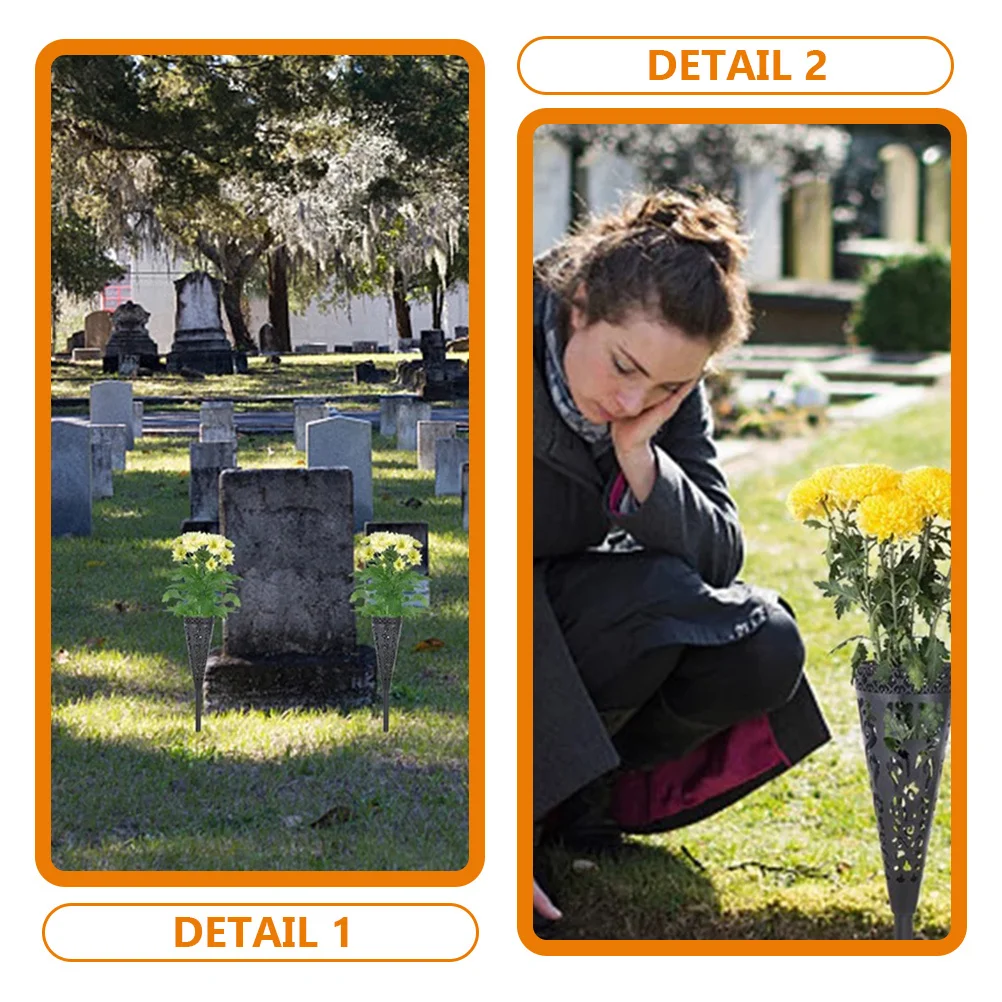 

4pcs Flower Vase For Cemetery Hollow Garden Stake Grave Decoration Memorial Vase Artificial Flower Holder Spiked Lawn Container