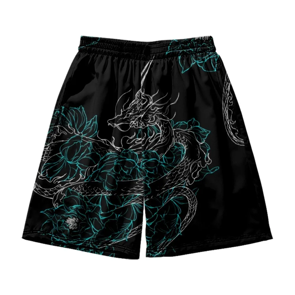 

Шорты пляжные мужские/женские в китайском стиле, уличная одежда с принтом иллюстрации, повседневные свободные беговые с эластичным поясом, черные, лето
