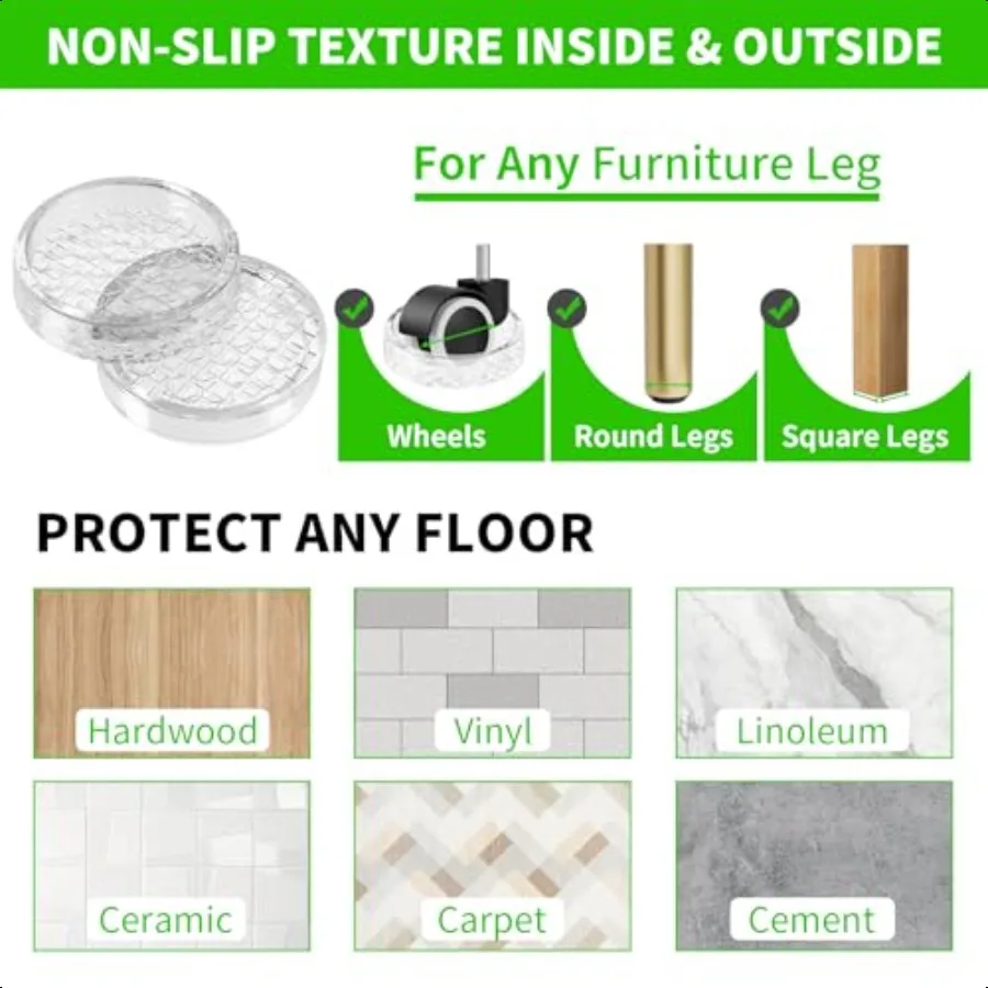 1.6 "x 1.6" أكواب الأثاث المطاطية المستديرة 16 قطعة قواعد أكواب الكرسي للسجاد منصات الأثاث الشفافة غير القابلة للانزلاق مع قبضة السجاد Pr #6