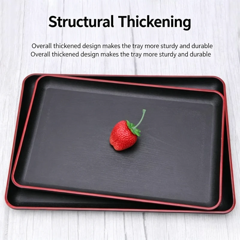 1PC Plastic Rectangular Tray Creative Black Storage Tray Tableware Cup Storage Breakfast Bread Plate Kitchen Supplies 2 Size
