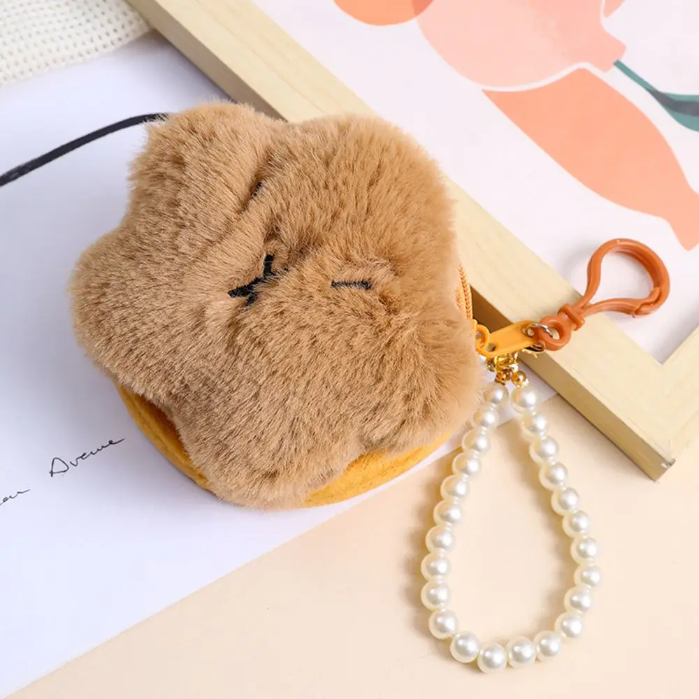 Monedero de capibara de estrella de regalo, llavero de felpa Kawaii relleno, billetera con lazo redondo, Mini bolso de dibujos animados para niña