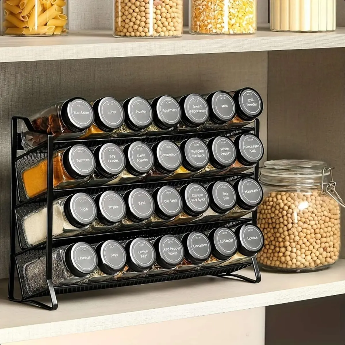 COFA 4 Layer Metal Seasoning Rack Kitchen Countertop Storage Rack - Brushed ,Perfect for Spice Jars Black