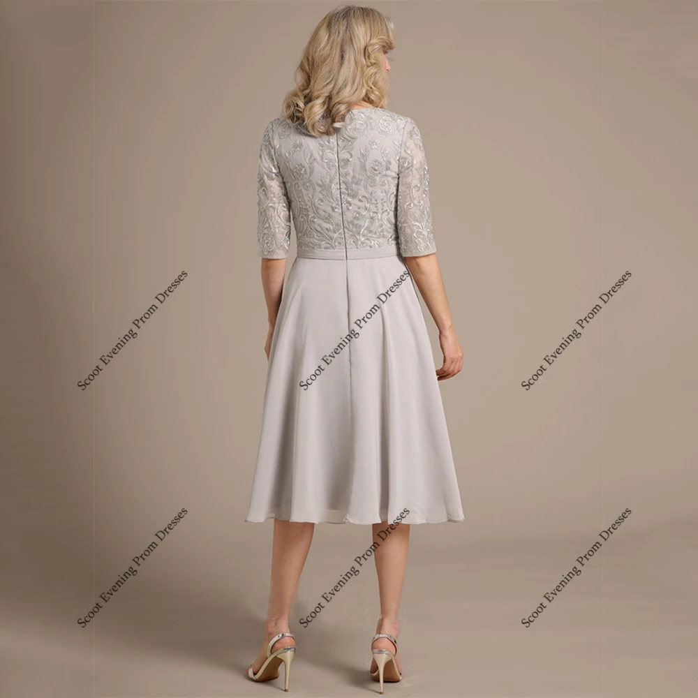 فساتين أم العروس باللون الفضي مع دانتيل 3/4 كم فساتين حفلات الزفاف للنساء لصيف 2025 رداء De Soirée الجديد