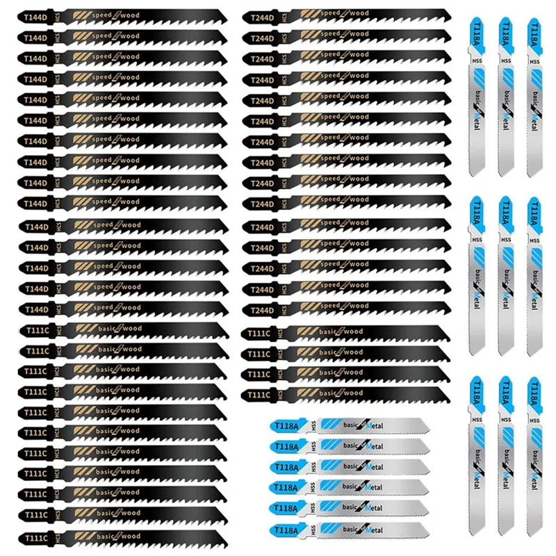 

60Pcs Jigsaw Blades Set,Assorted T Shank Jig Saw Blades, Multi-Purpose HCS/HSS Saw Blades for Cutting Wood,Plastic,Metal