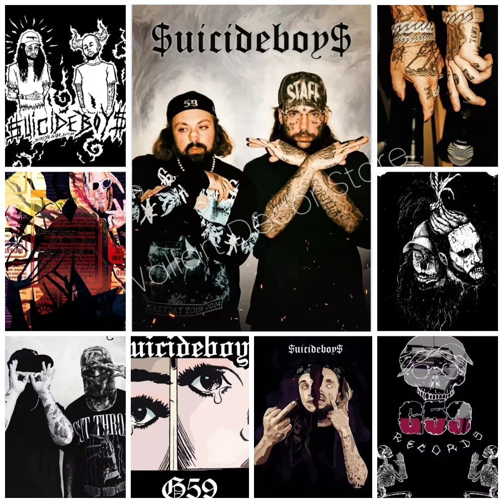 Poster Singer S-Suicideboy Band Album Vintage Pictures Rap Hip Hop Music Star Canvas Painting Wall Art for Bar Room Home Decor