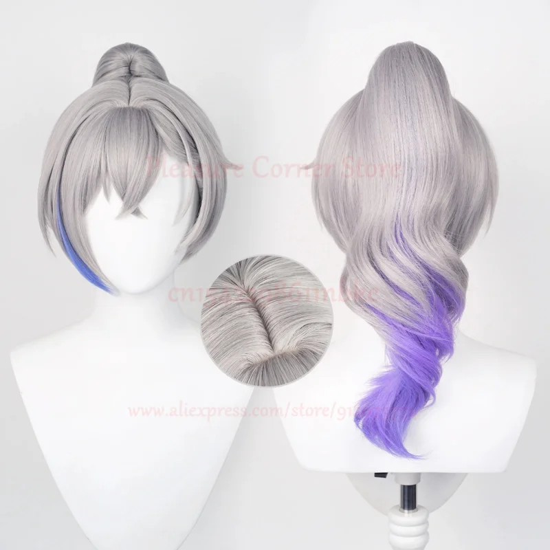 

Honkai Star Rail Wolf Glasses Earrings Hairclip Silver Mixed Blue Long Curly Heat Resistant Cosplay wigr,7;k'2.s;9,