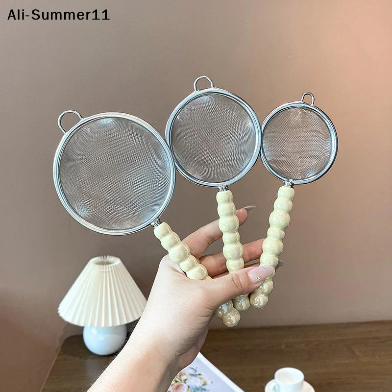 【A6L】Tea Strainer W/ Pearl Ceramic Handle Stainless Steel Fine Leak Mesh Sieve Spice Tea Leaf Coffee Filters Teapot Accessories
