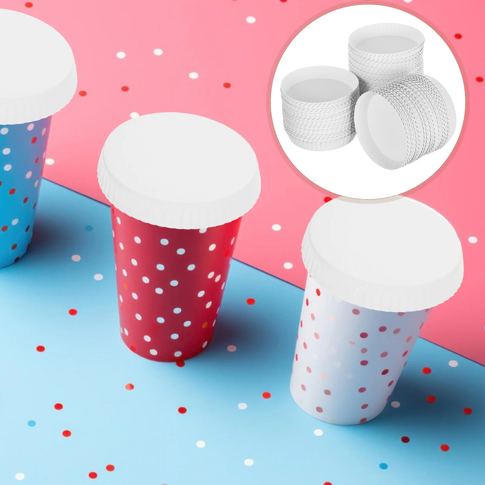 

100Pcs Disposable Paper Cup Covers Stackable Compact Lid for Hot Cold Drinks Coffee Tea Cafe Hotel Ktv Use Disposable Cup Covers