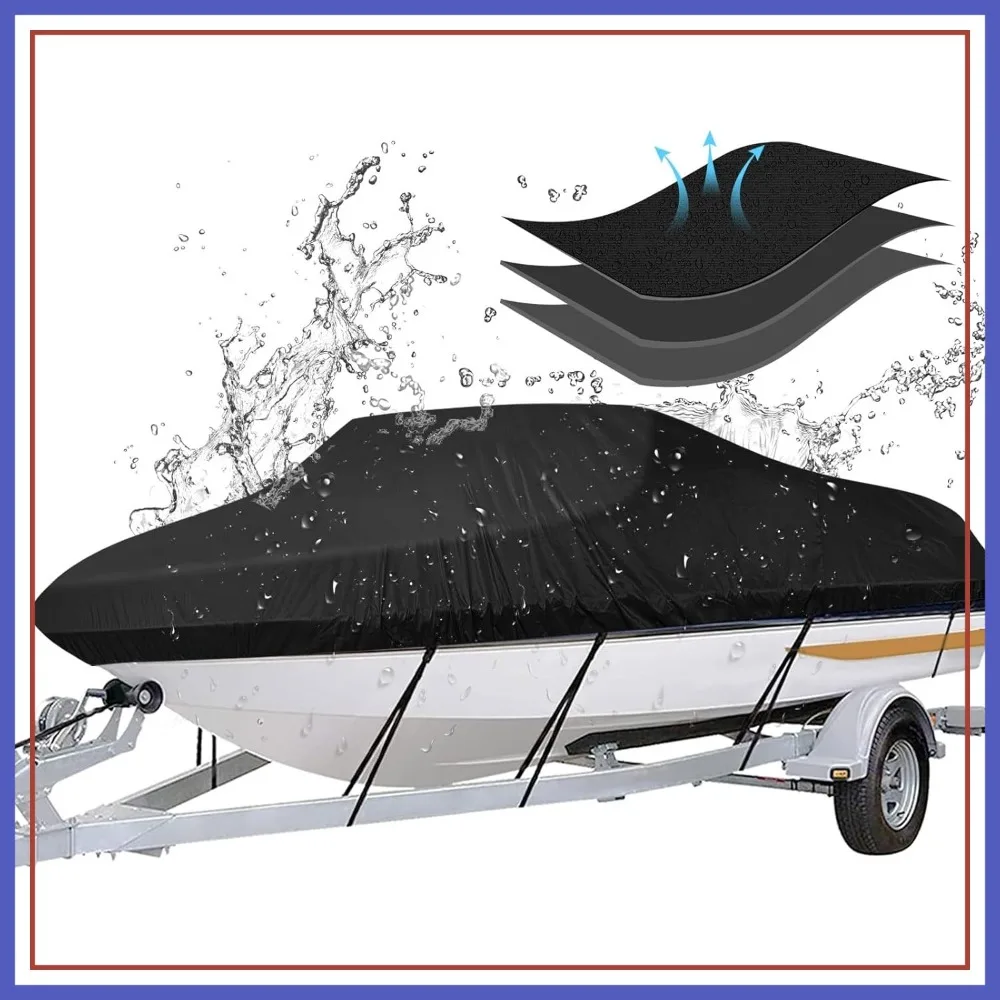 

Heavy Duty Trailerable Boat Cover 17-19ft, Waterproof Tarp with Storage Bag, Fits V-Hull, Fishing, Bass Boats
