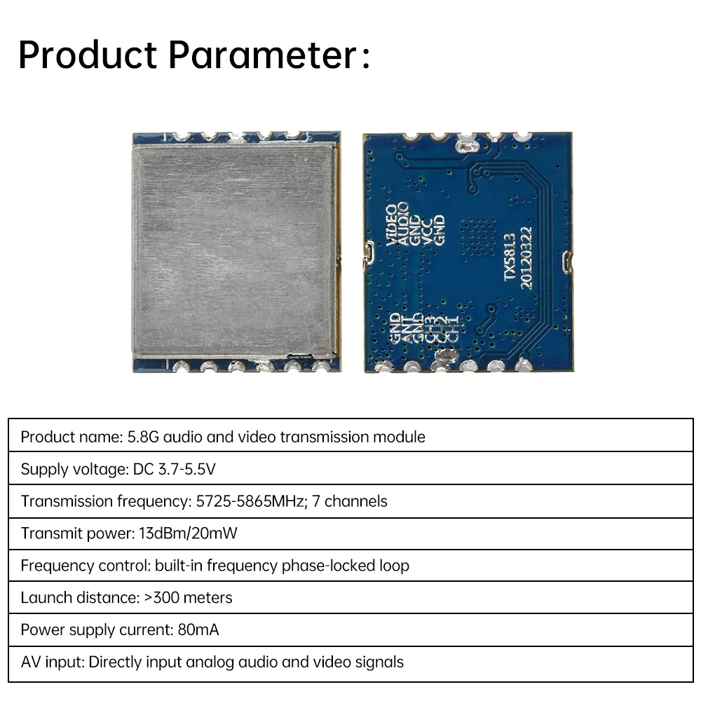 5.8GHz 20mW 7CH Wireless AV Transmitter Module TX5813, Low Latency Mini Video/Audio Transmitter for FPV Drones, RC Quadcopter