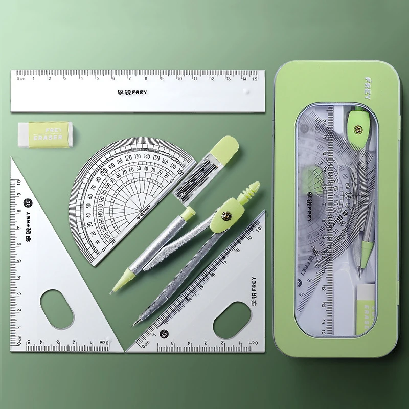 7pcs Math Geometry Kit For Students And Drafting Includes Compass Mechanical Pencil Lead Eraser Protractor Ruler for School