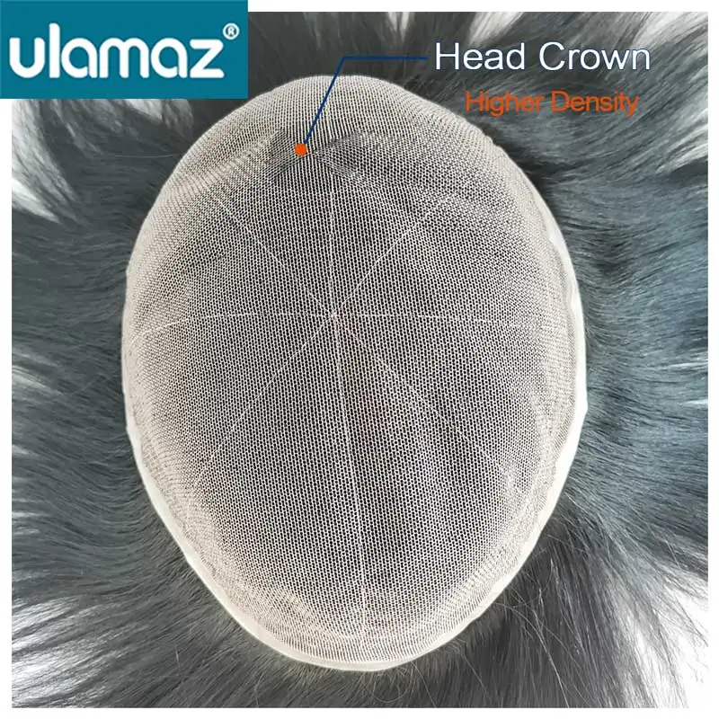 Full Lace Men Wig Male Hair Prosthesis 100% Human Hair Natural Wig Toupee Hair Men Breathable French Lace Hair System For Men