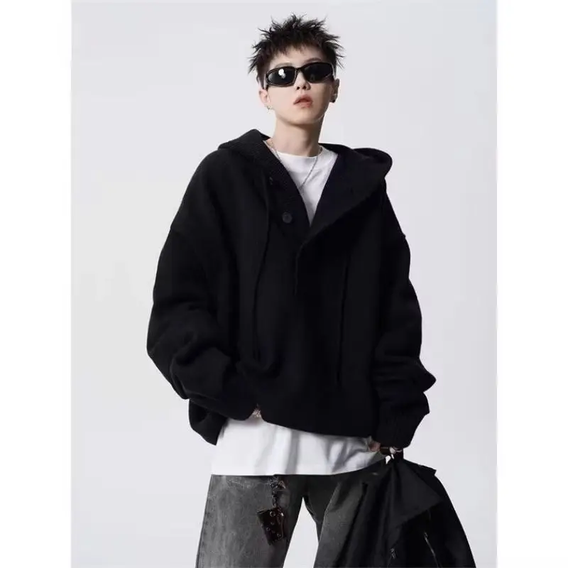 

Teenager hooded sweater men winter thickened American retro neutral style handsome knitted sweater jacket sweater top