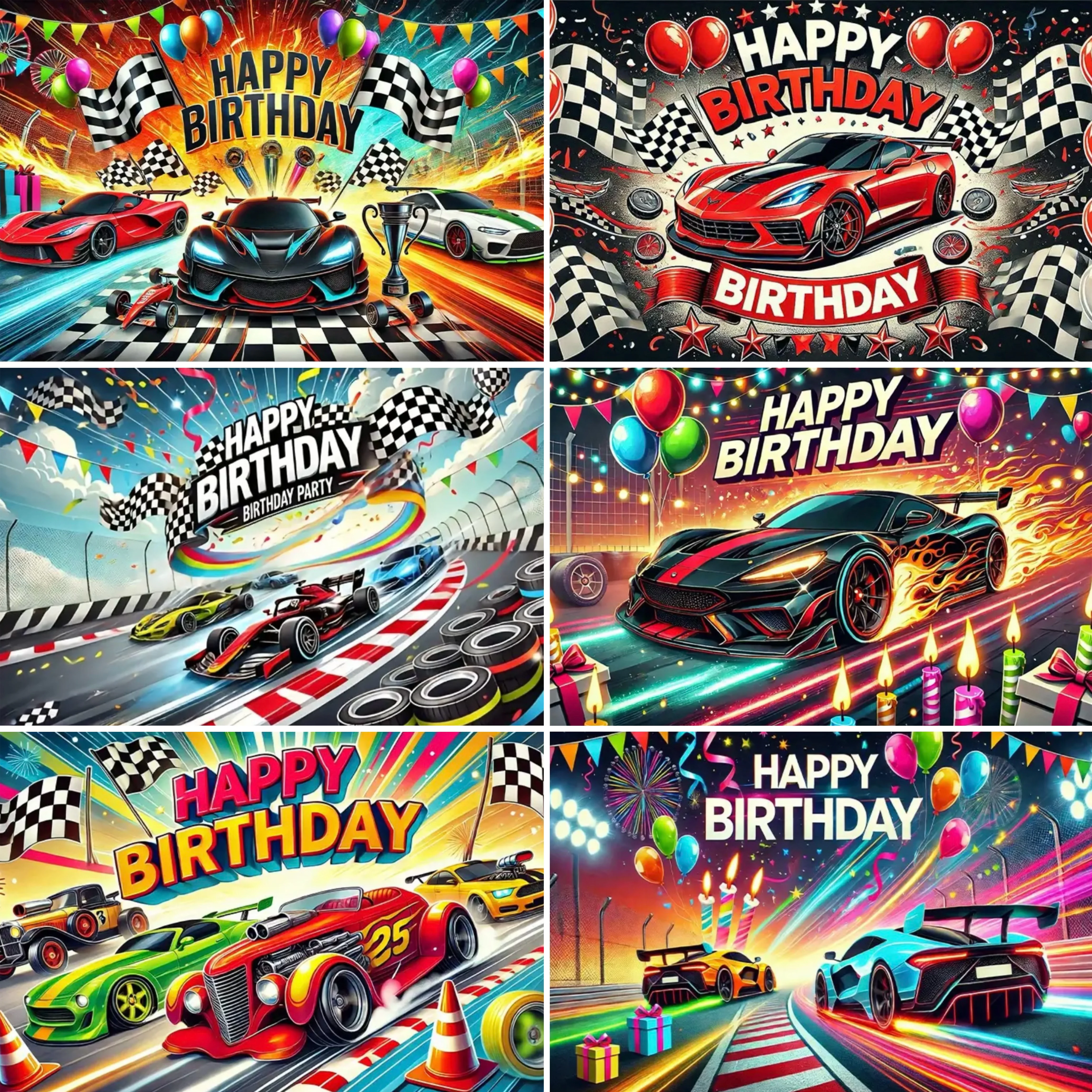 

Cool Extreme Racing Theme Birthday Party Decoration Backdrop Race Car Grid Flag Colorful Balloon Birthday Party Decor Banner