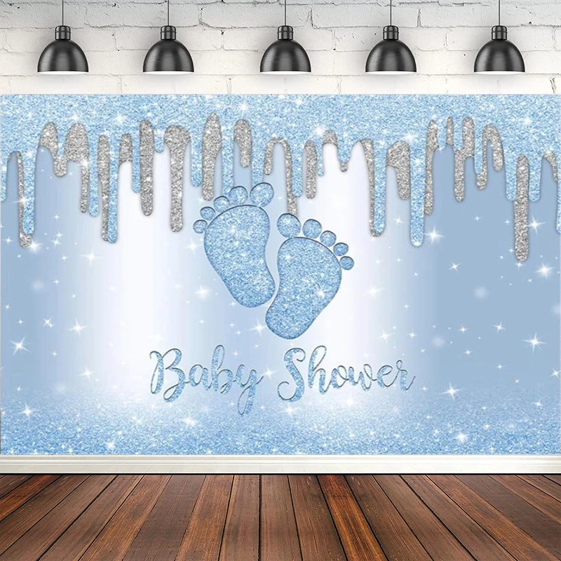 It's A Boy Baby Shower Photography Backdrop Blue Glitter Little Feet Background For Sliver Shining Dots Newborn Party Decor