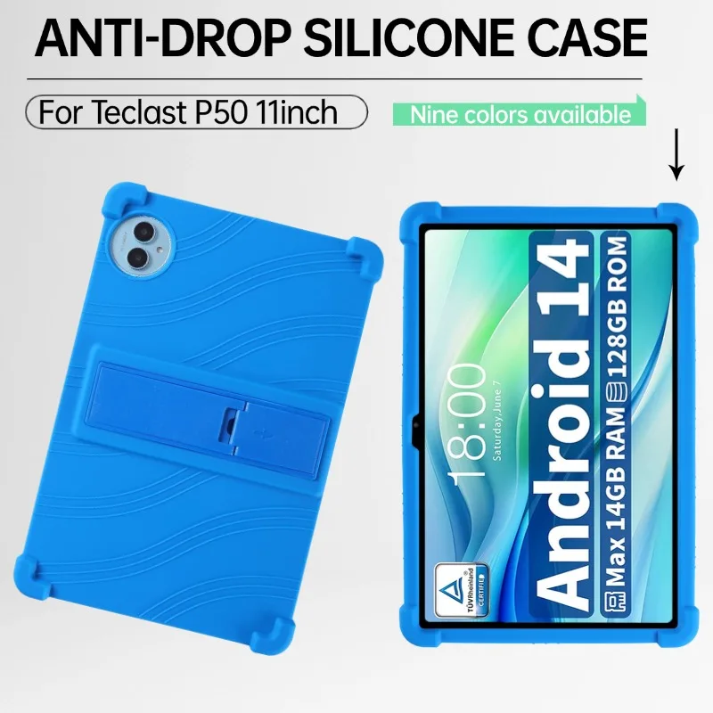 

For Teclast P50 Android14 Tablets Case Shockproof Cover P50S 2024 New 11" Tablet Adjustable Soft Silicon Stand Protective Shell