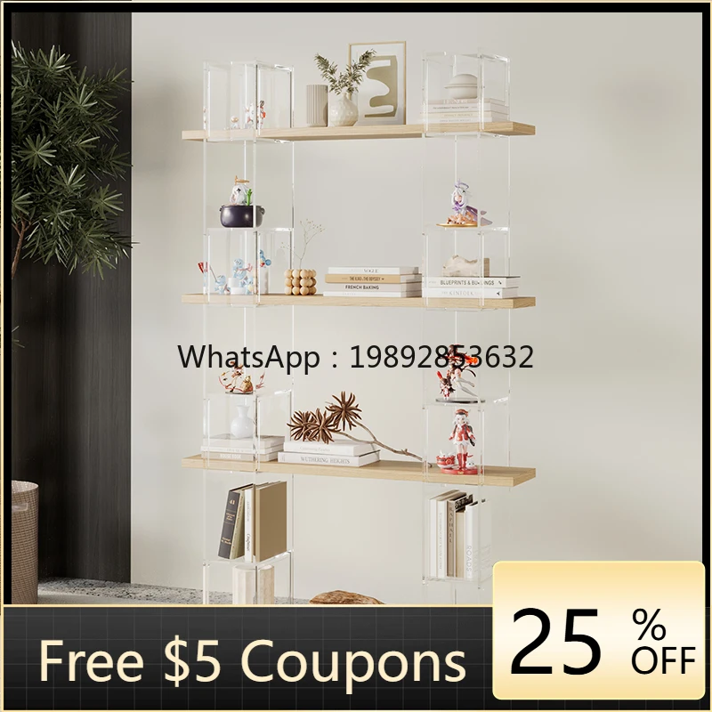 

LYY Minimalist Acrylic Floating Floor Storage Bookshelf for Living Room Solid Wood Full Wall Multi-layer Floor-standing